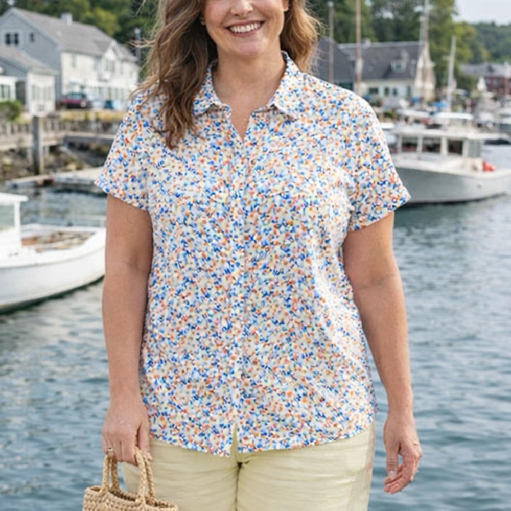 L.L. Bean Cotton Floral Blouse